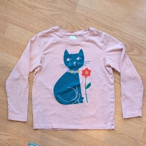 Hanna Andersson Pink Long Sleeve Tee with Cat and Flower